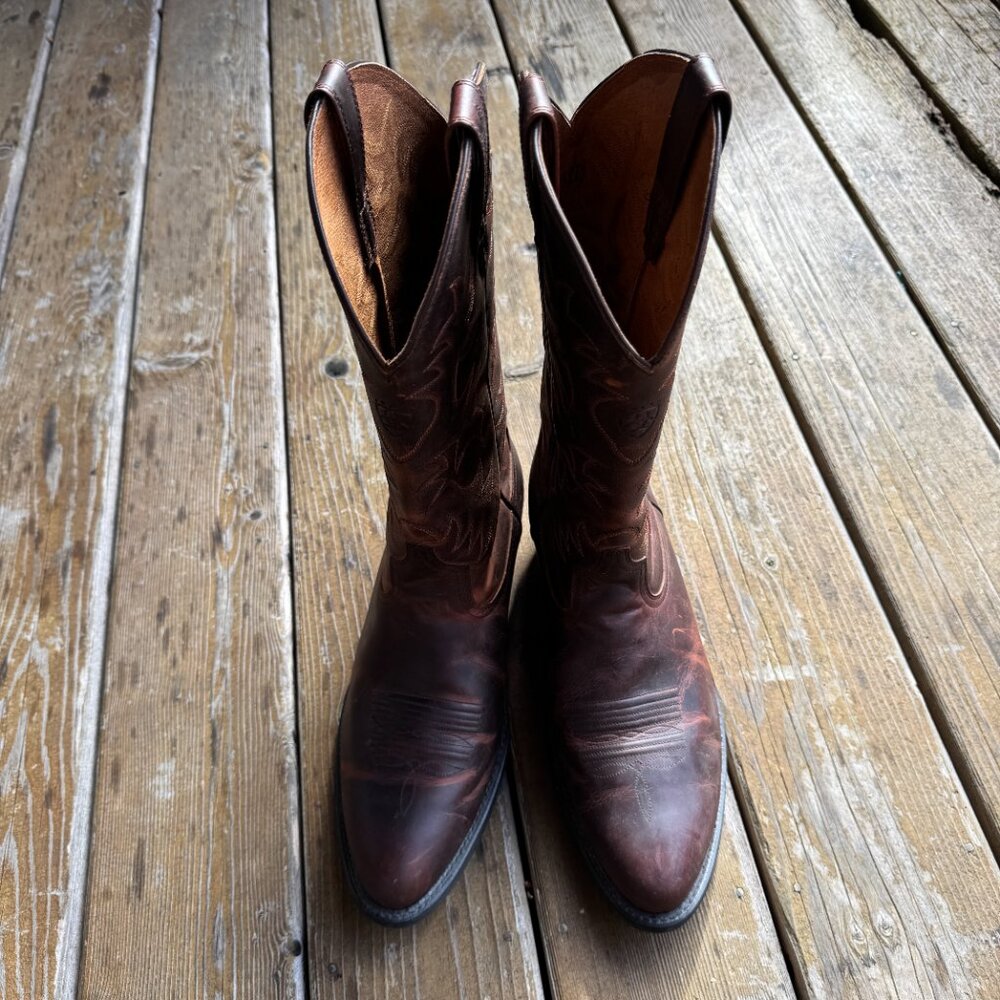 EUC ARIAT Heritage R Toe Brown Leather Western Cowboy Boot - Men's 12 - Picture 5 of 13